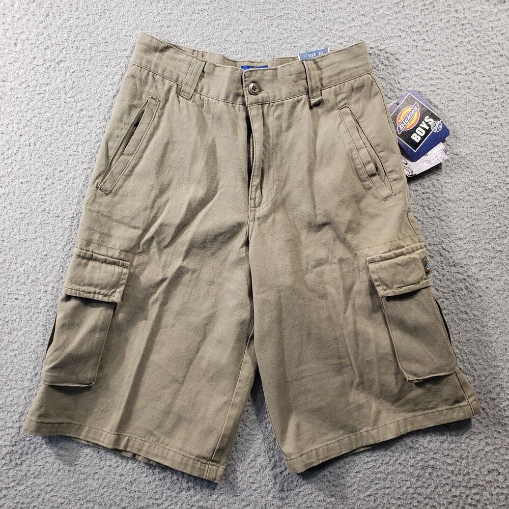Dickies Cargo Shorts Youth Boys 10 Beige Flat Front Cotton Hiking Gorpcore NWT